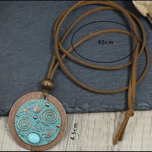 NEW Turquoise Bronzed Spiral Pendant Suede Necklace Life Circle Turtle WIsdom - Picture 6 of 13